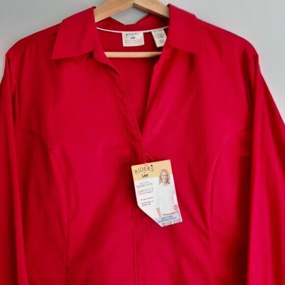 RIDERS by LEE RED / Easy Care Button Down Shirt Top Tonal Stripe Red Sz XL - Picture 2 of 14